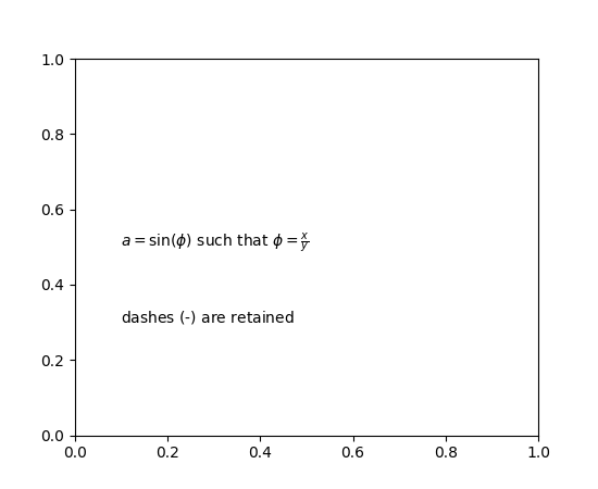 Illustration of the newly added \text command, showing that it renders as normal text, including spaces, despite being part of an equation. Also show that a dash is not rendered as a minus when part of a \text command.